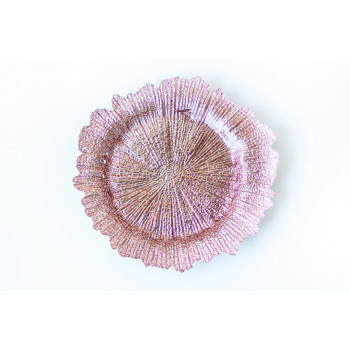 Тарілка підставна корал рожеве золото скло