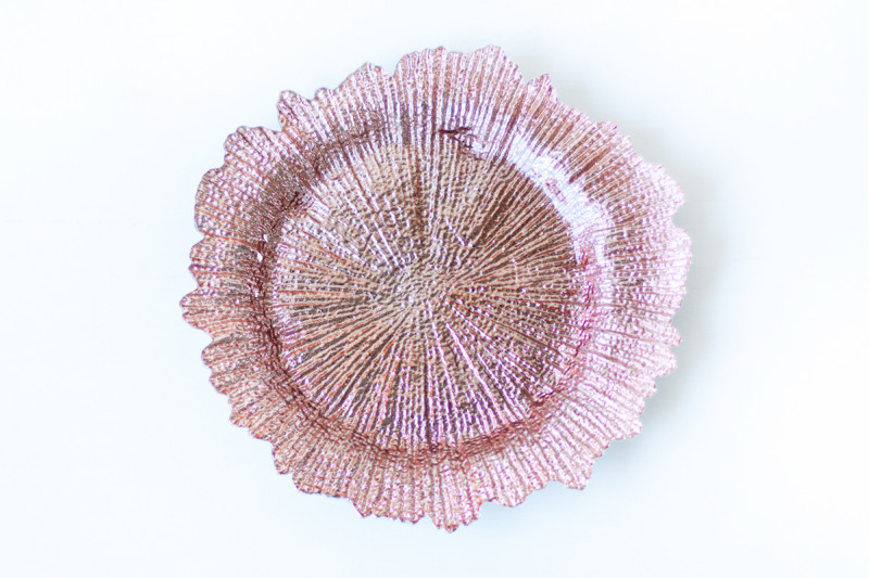 Тарілка підставна корал рожеве золото скло