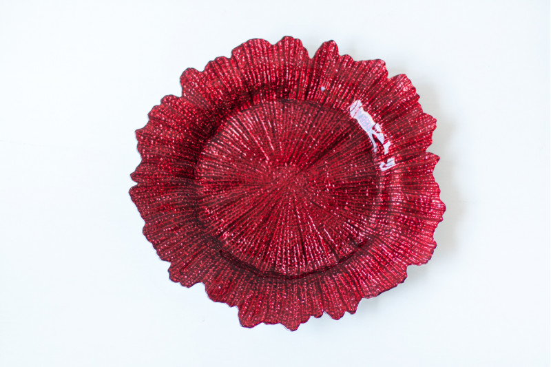 Тарілка підставна корал червона скло